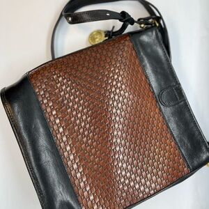 Brahmin Black and Brown Leather Crossbody Bag